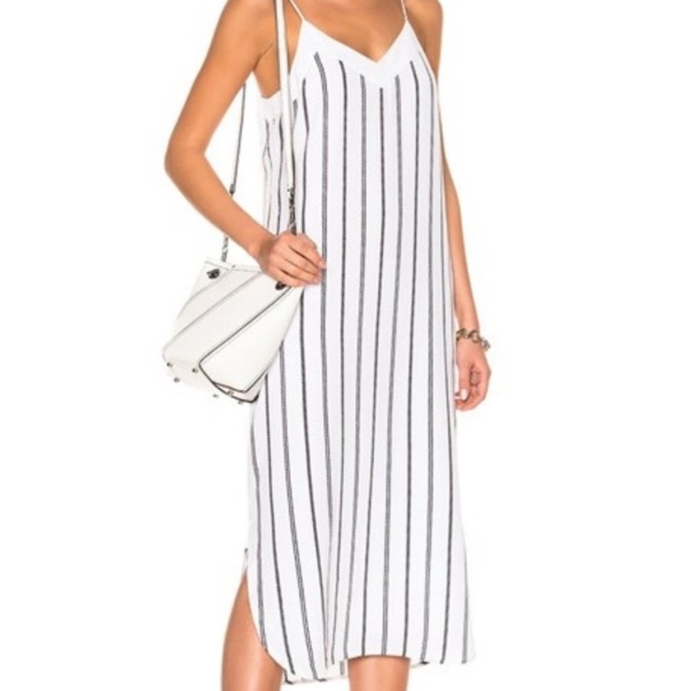 Equipment White and Black Striped Midi Dress